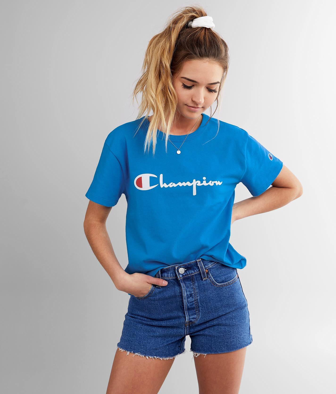 champion t shirt womens blue
