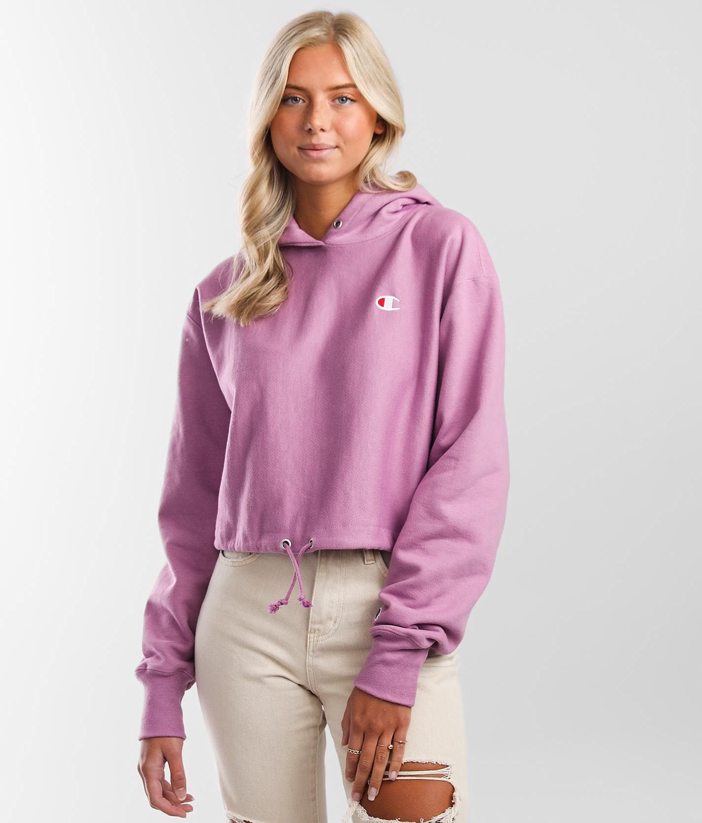 Pink cropped champion discount sweatshirt