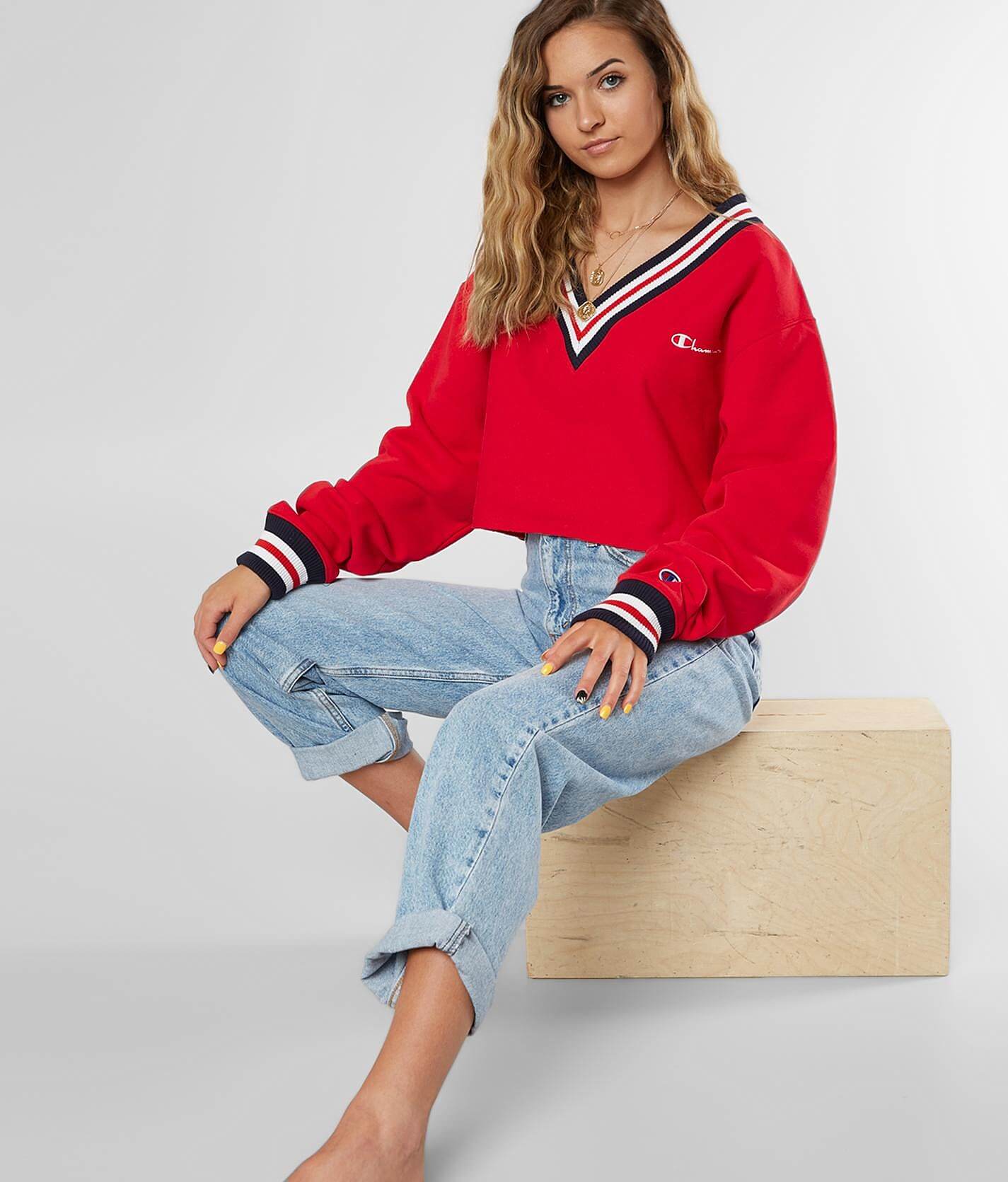 champion red cropped sweater