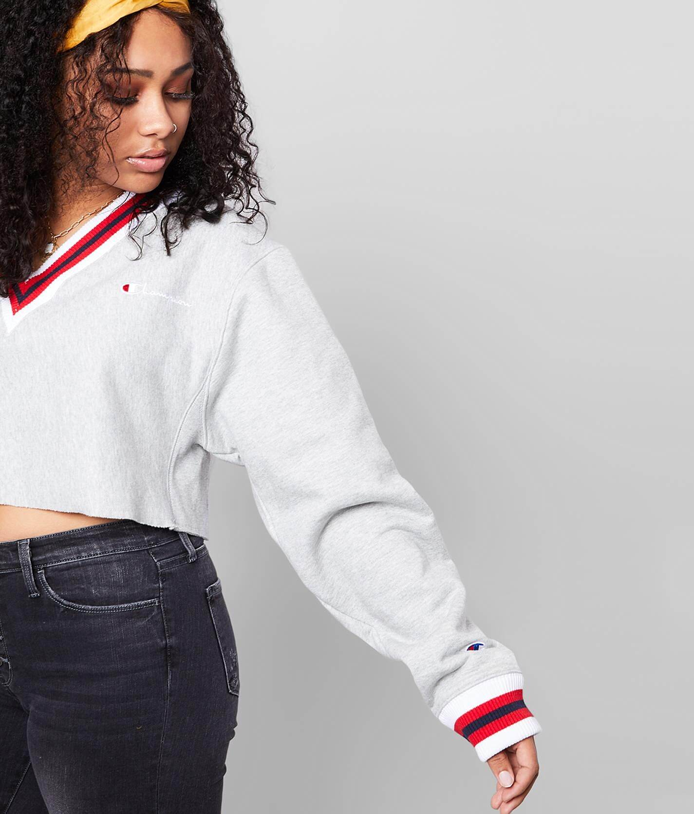 champion white v neck sweatshirt