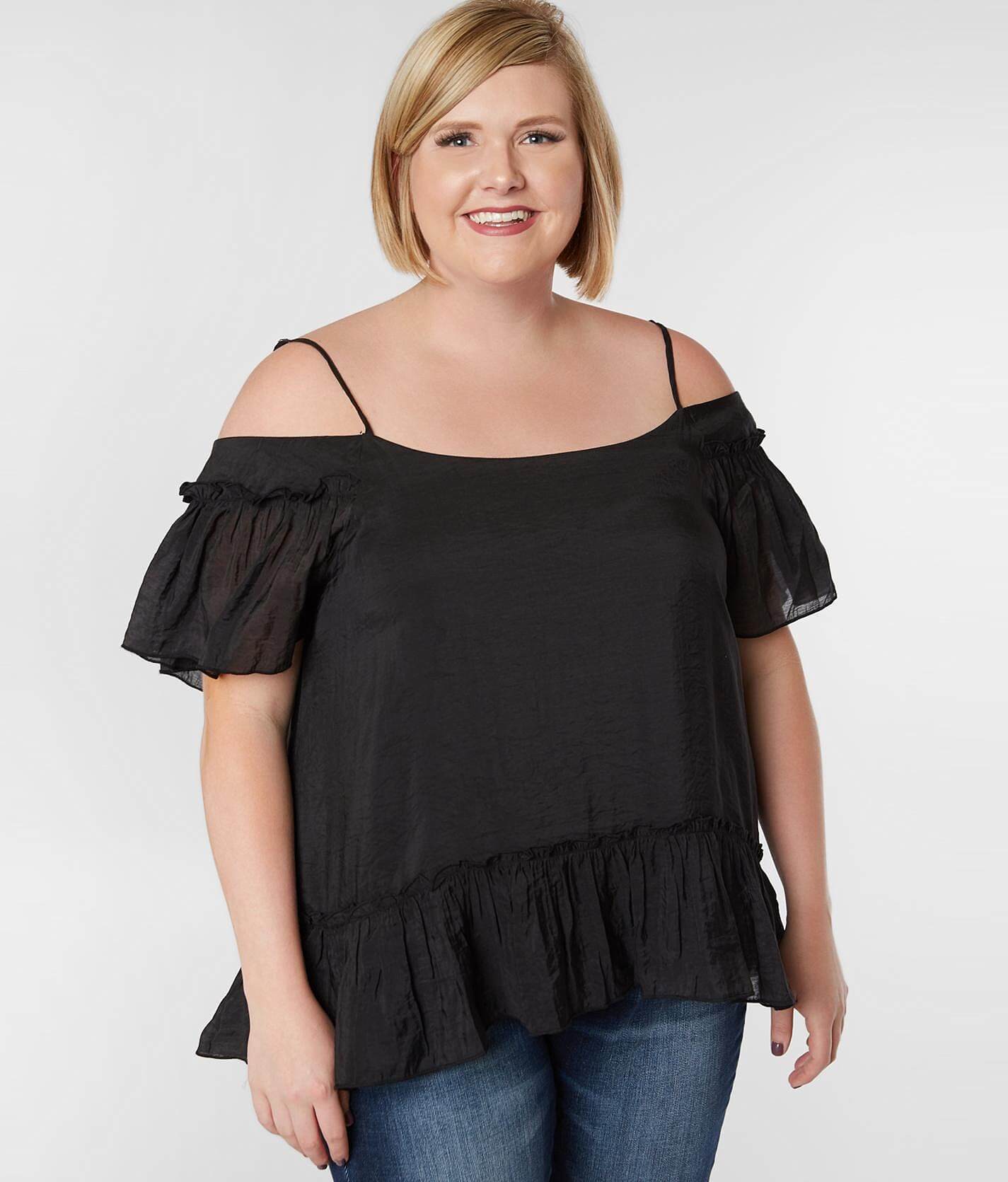 cold shoulder black top plus size