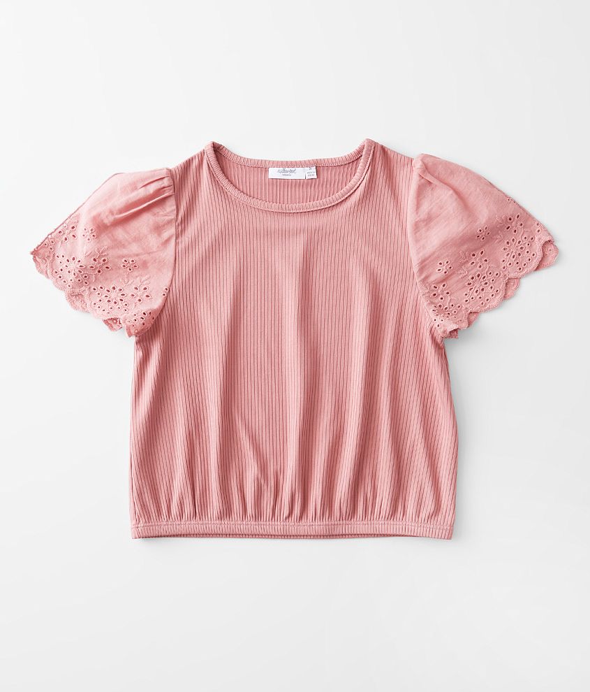 Girls - Willow &#38; Root Eyelet Flutter Sleeve Top front view