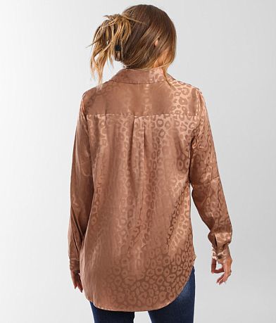 Hem &amp; Thread Satin Cheetah Print Blouse back view