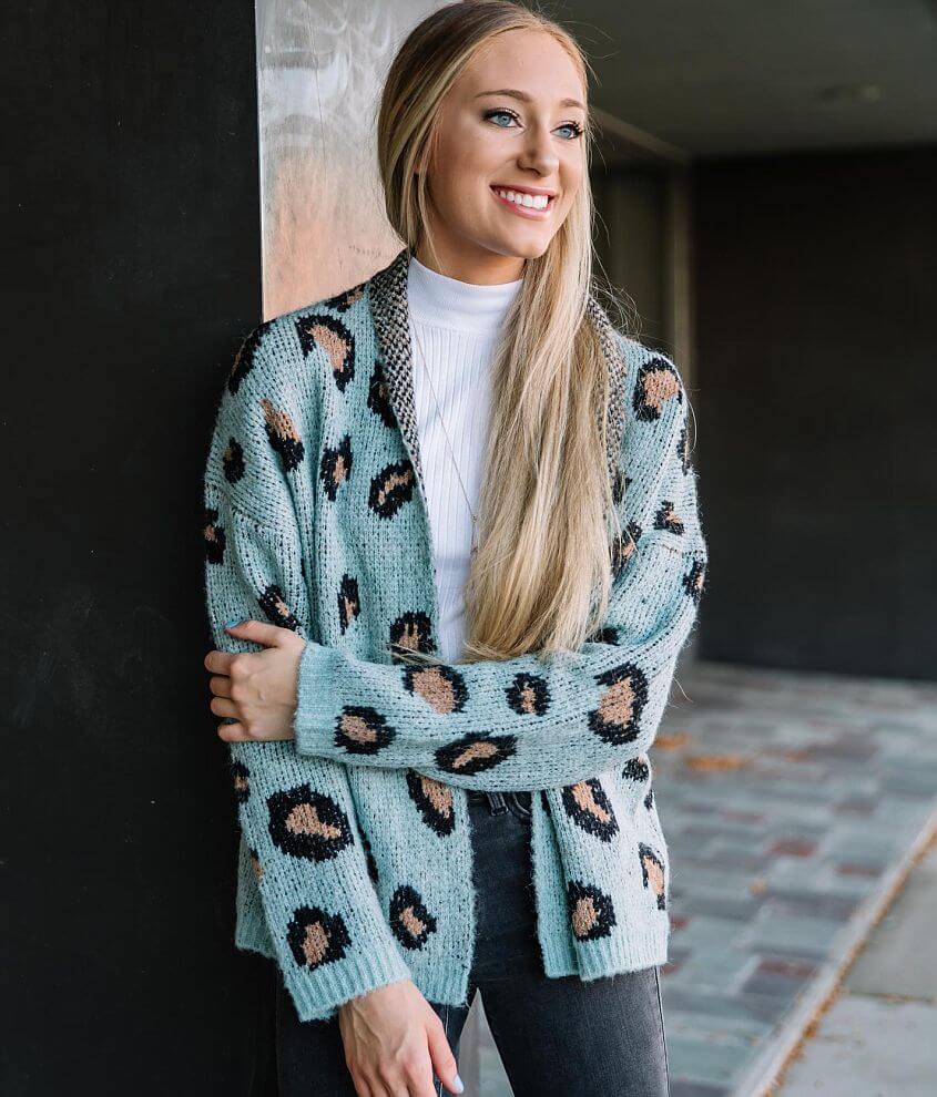 Hem & Thread Leopard Print Cardigan Sweater - Women's Sweaters in 