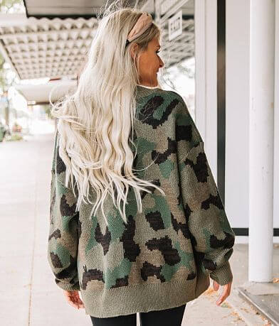 Hem &amp; Thread Camo Cardigan Sweater BACK