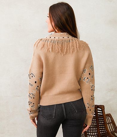 Hem &amp; Thread Fringe Collared Cardigan Sweater BACK