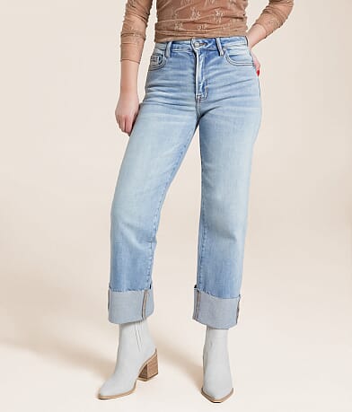 HIDDEN Ella Cropped Straight Stretch Cuffed Jean front view
