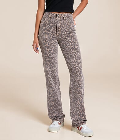 HIDDEN Ella Classic Straight Cheetah Stretch Jean front view