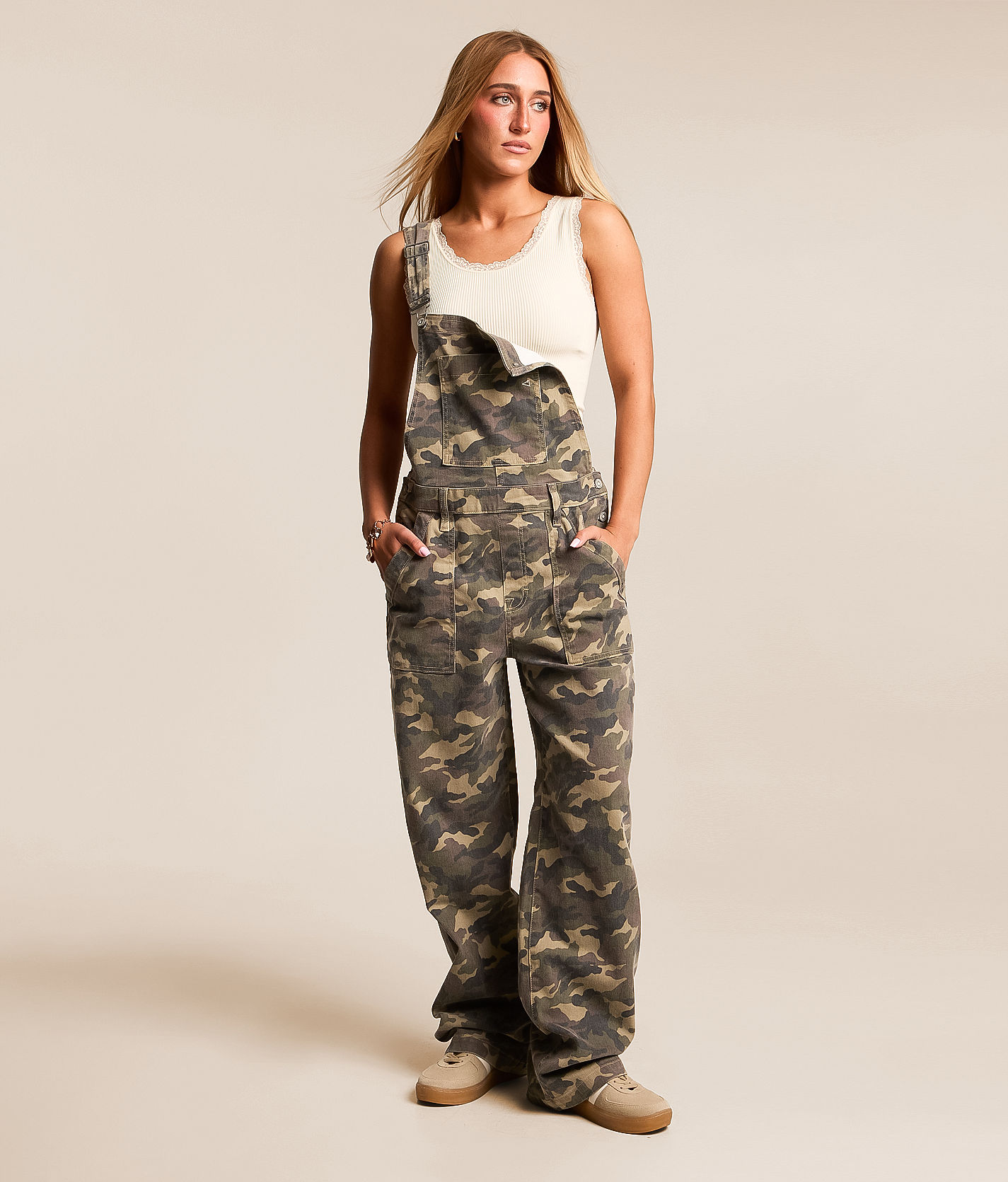 HIDDEN Dylan Camo Baggy Denim Stretch Overalls - Women's Rompers