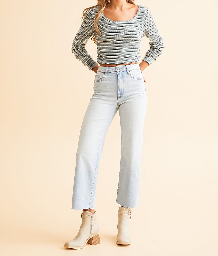 HIDDEN Ella Cropped Wide Straight Stretch Jean front view