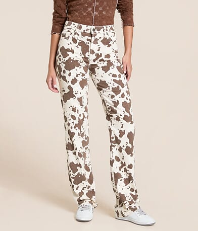 HIDDEN Ella Cow Print Classic Straight Stretch Jean front view