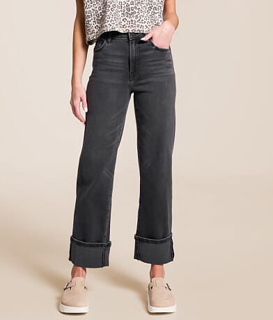 HIDDEN Ella Cropped Classic Straight Stretch Cuffed Jean front view