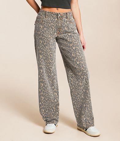 HIDDEN Alyx Cheetah Print Low Slung Baggy Stretch Jean front view