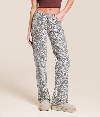 HIDDEN Tatum Leopard Print Dad Stretch Jean front view