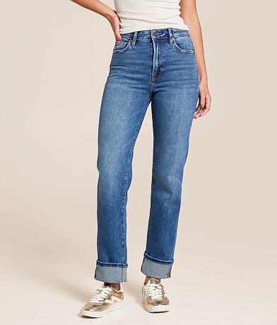 HIDDEN Tracey Cropped Straight Stretch Cuffed Jean front view