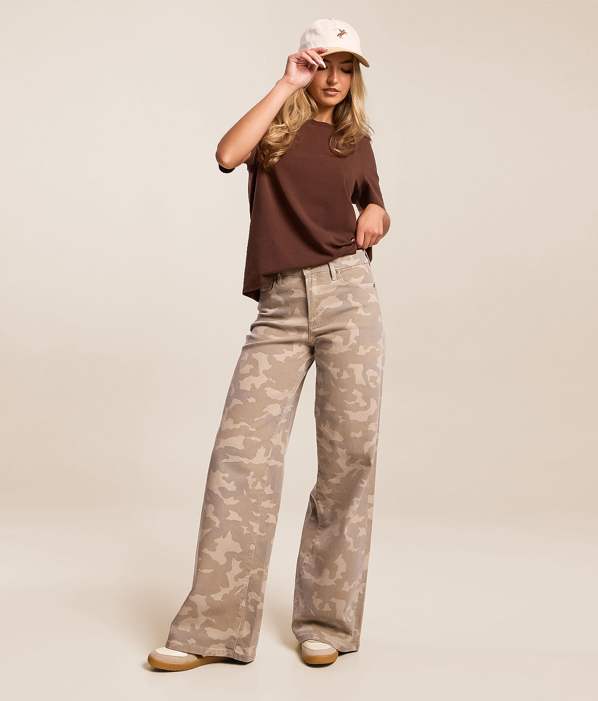 HIDDEN Sloane Ultra Wide Leg Camo Stretch Jean — Tan Camo by Buckle