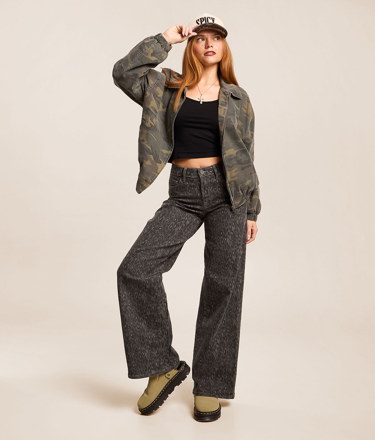 HIDDEN Sloane Cheetah Ultra Wide Leg Stretch Jean — Grey Cheetah by Buckle