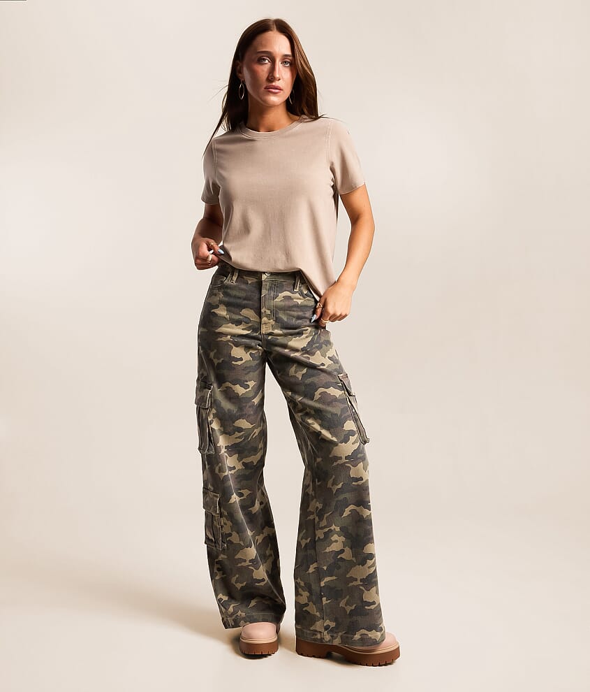 Sloane Camo Ultra Wide Leg Cargo Stretch Jean