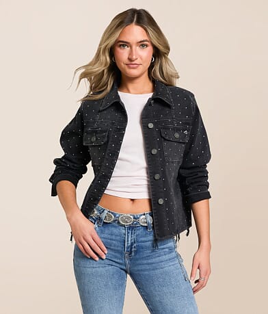 HIDDEN Rhinestone Denim Stretch Jacket front view