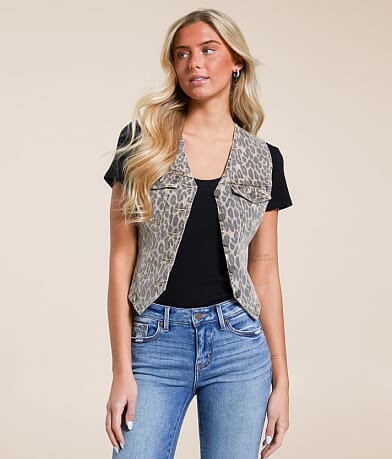 HIDDEN Cheetah Denim Stretch Vest front view
