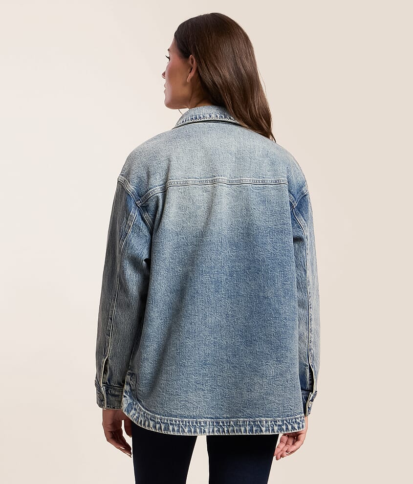 Washed Denim Stretch Shacket - thumbnail 4