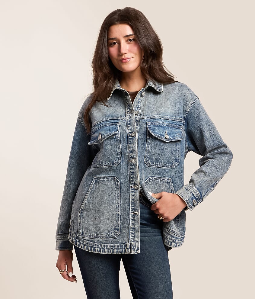 Washed Denim Stretch Shacket - thumbnail 3