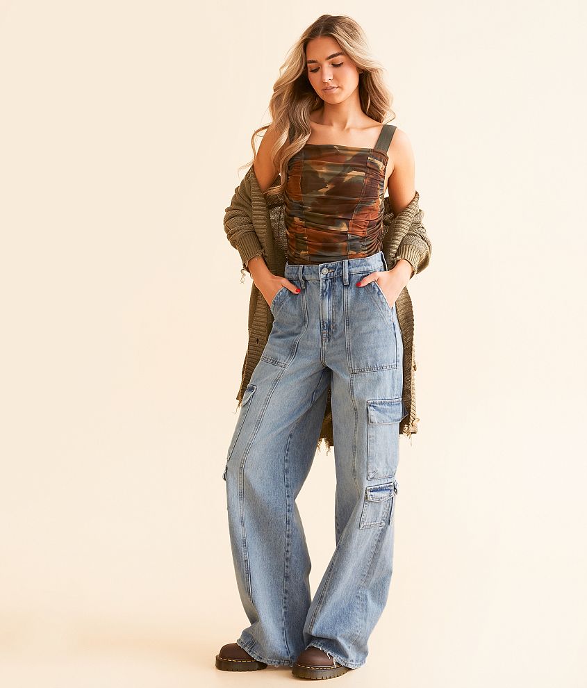 HIDDEN Nori Wide Leg Cargo Jean front view