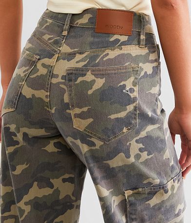 HIDDEN Nori Camo Wide Leg Cargo Stretch Jean back pocket view
