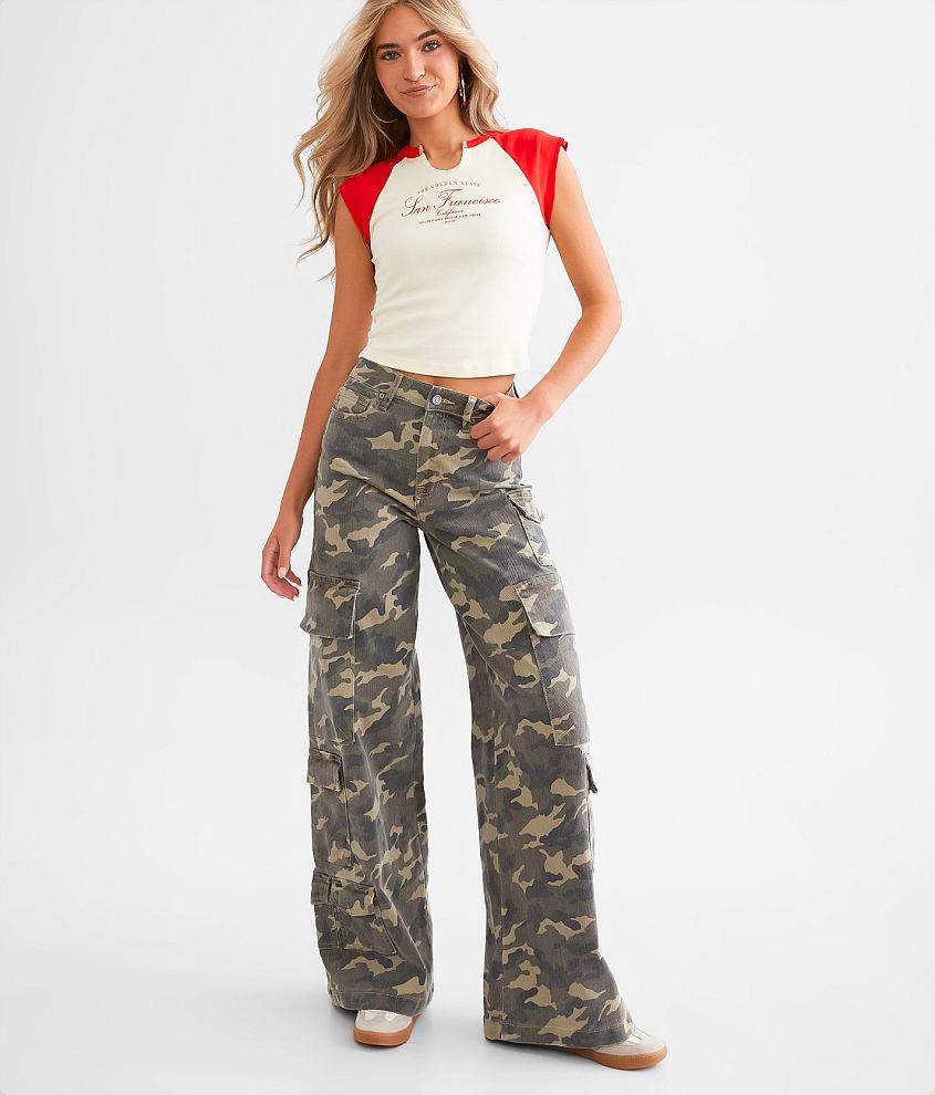 HIDDEN Nori Camo Wide Leg Cargo Stretch Pant front view