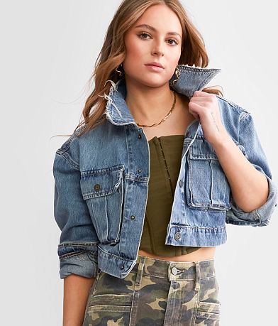 HIDDEN Cropped Denim Jacket front view