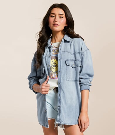 HIDDEN Washed Denim Oversized Shacket front view