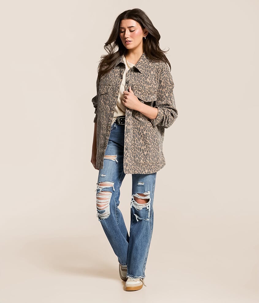 Oversized Cheetah Denim Stretch Jacket