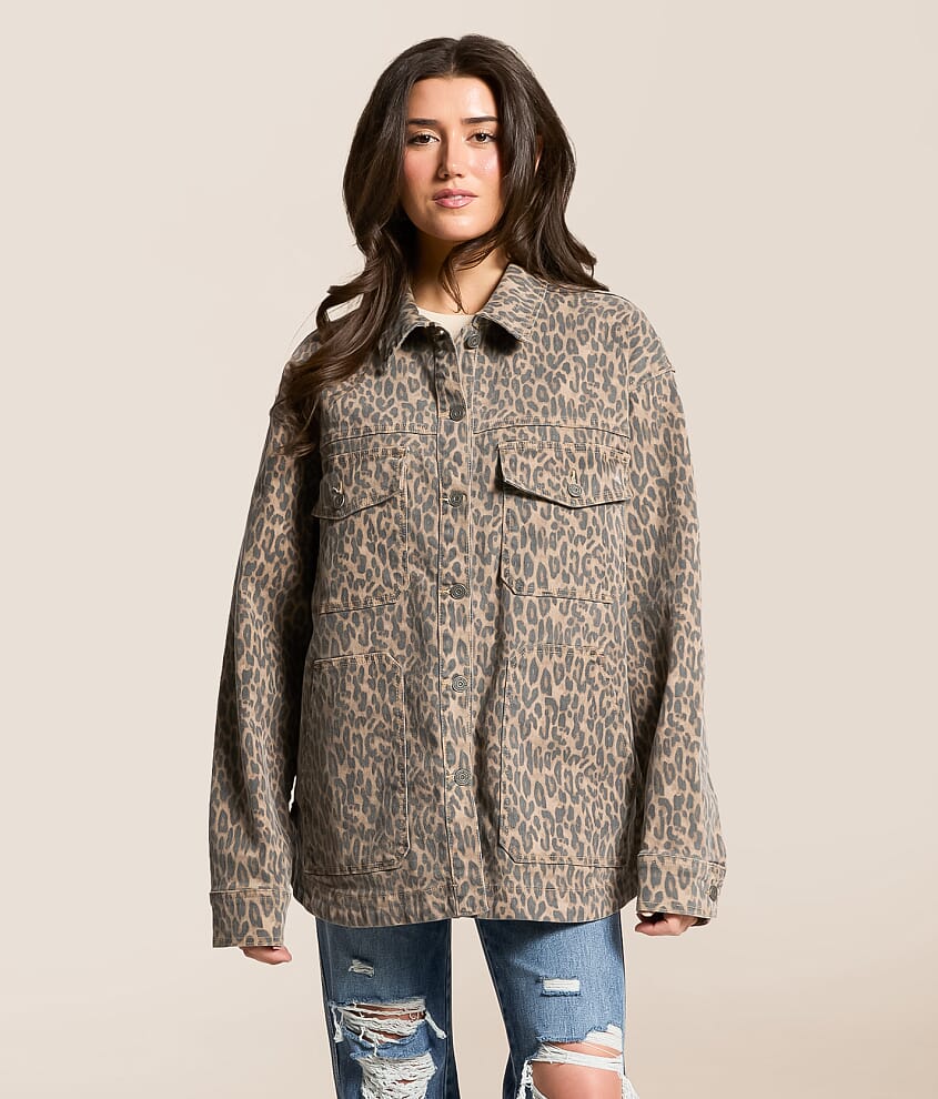 Oversized Cheetah Denim Stretch Jacket