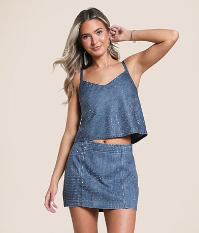 HIDDEN Abbey Rhinestone Cropped Tank Top front view