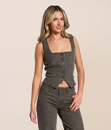 HIDDEN Cheetah Denim Stretch Vest front view