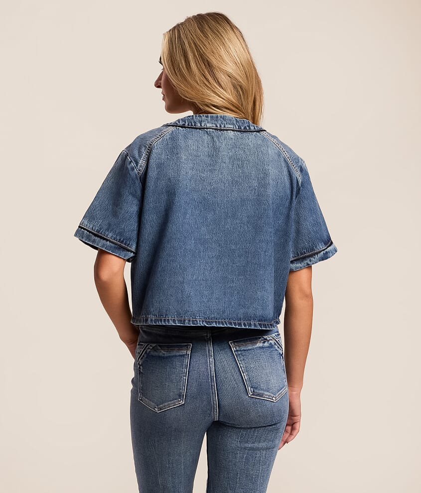 Baseball Cropped Denim Shirt - thumbnail 3