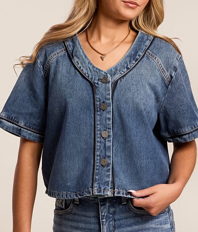 Baseball Cropped Denim Shirt thumbnail 4