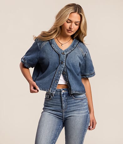 Baseball Cropped Denim Shirt thumbnail 2