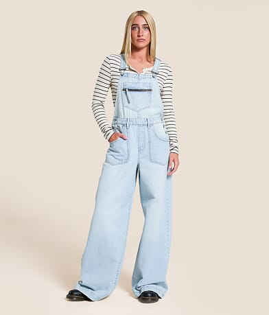 HIDDEN Dylan Ultra Wide Leg Denim Overalls front view