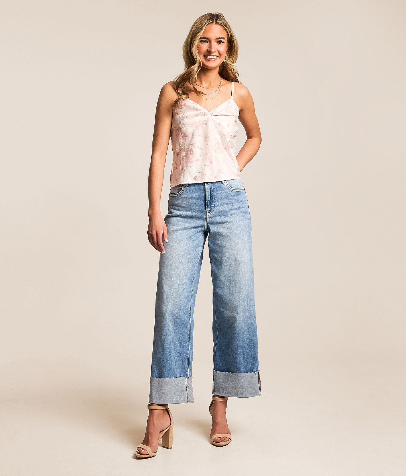 HIDDEN Nori Cropped Wide Leg Stretch Cuffed Jean - Women's Jeans