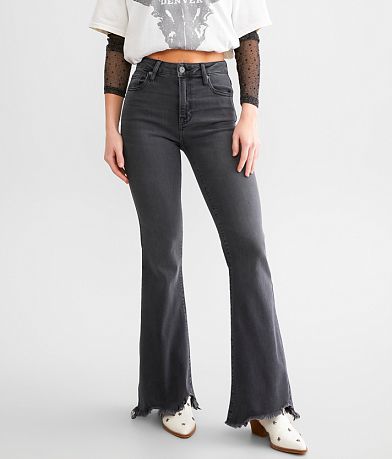 👖denim flare bell bottoms jeans, black crop top turtleneck sweater, ganni #flares #bellbottoms