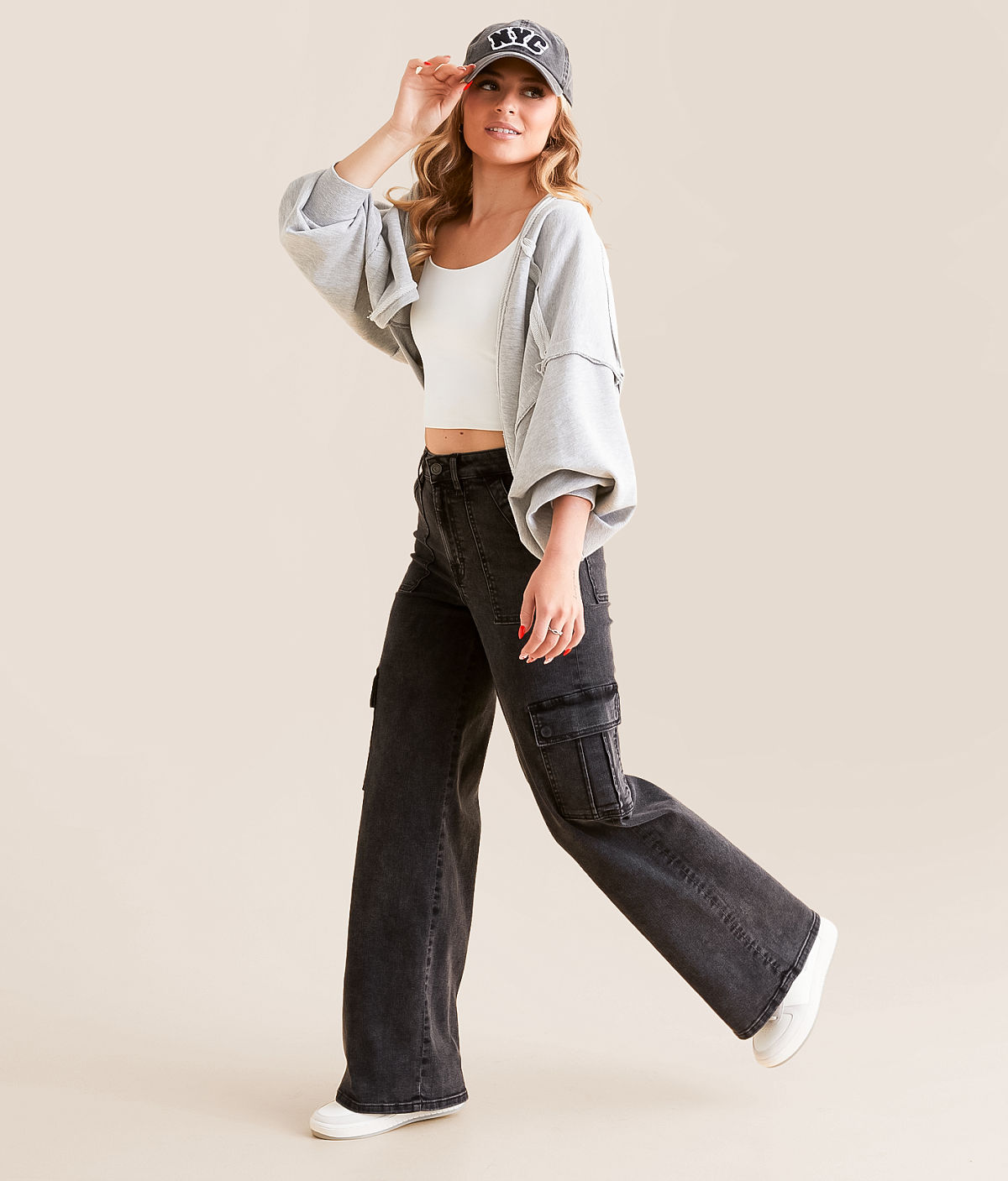 HIDDEN Nori Cargo Wide Leg Stretch Jean — Charcoal by Buckle