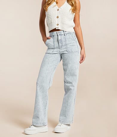 HIDDEN Striped Logan Dad Jean front view