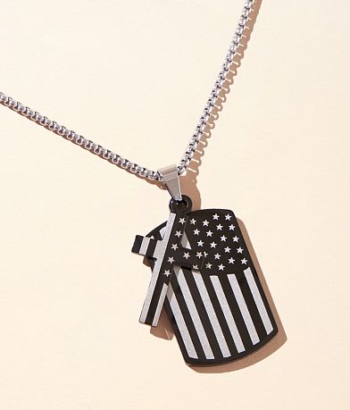 BKE American Flag Dog Tag & Cross 25" Necklace front view