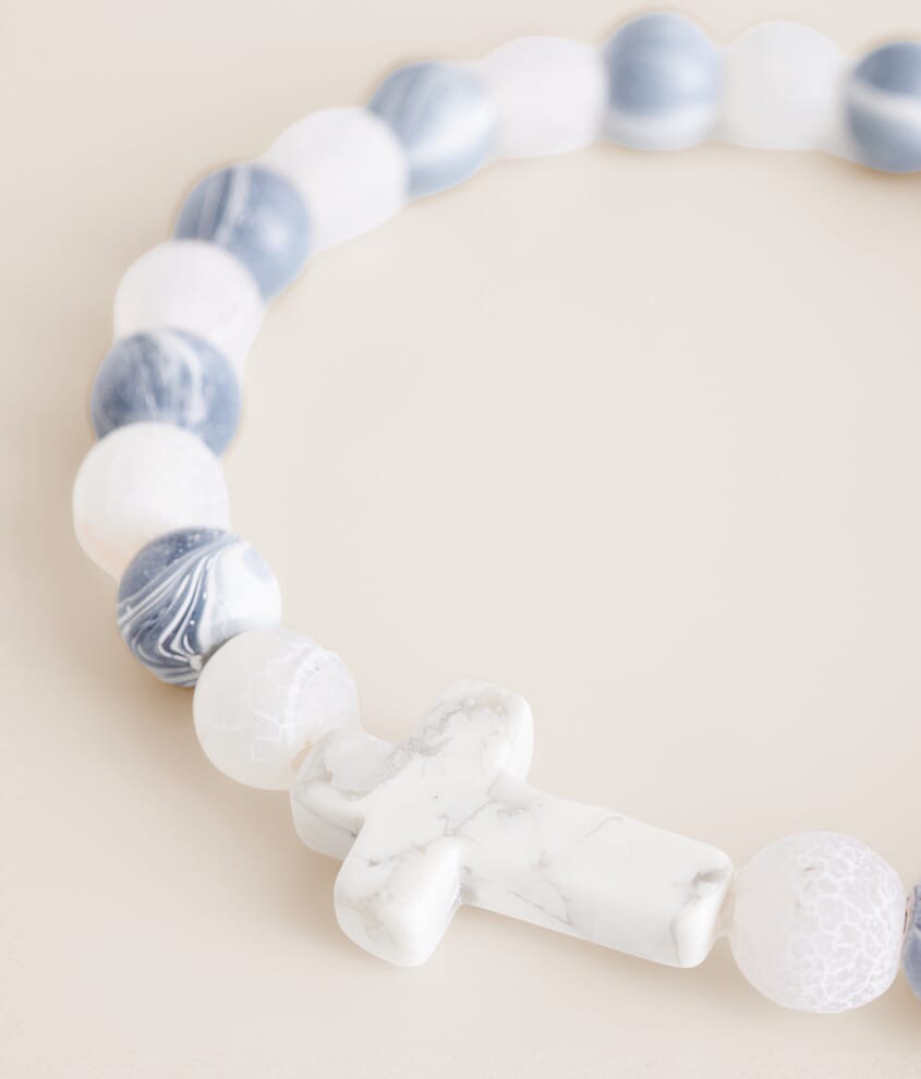 Marble & Cross Pendant Bead Bracelet