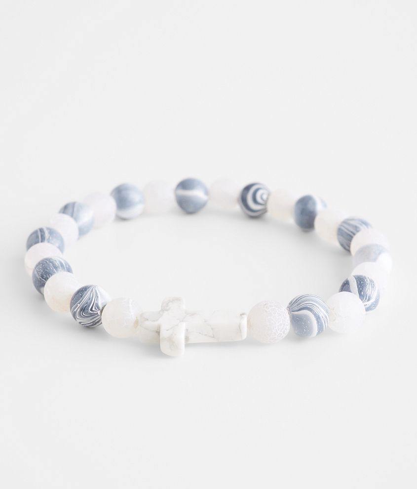 BKE Marble & Cross Pendant Bead Bracelet