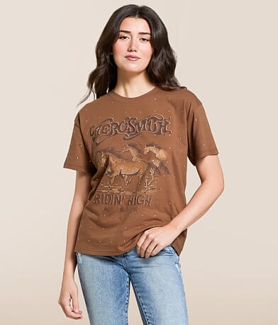 Goodie Two Sleeves Aerosmith Rhinestone Band T-Shirt front view