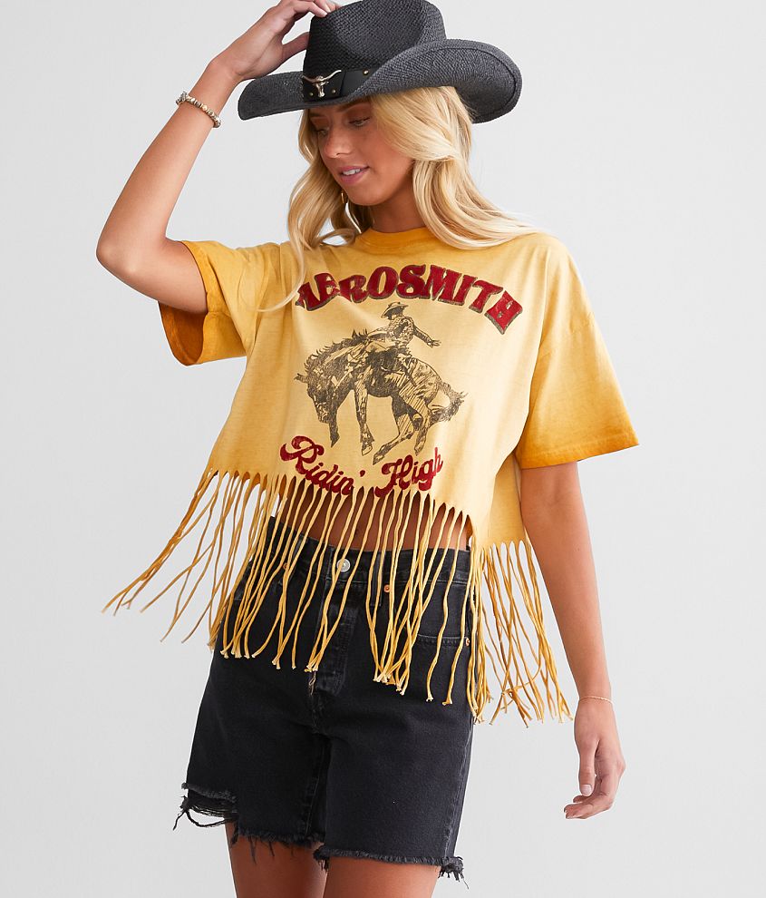 Aerosmith Band Cropped Fringe T-Shirt front view