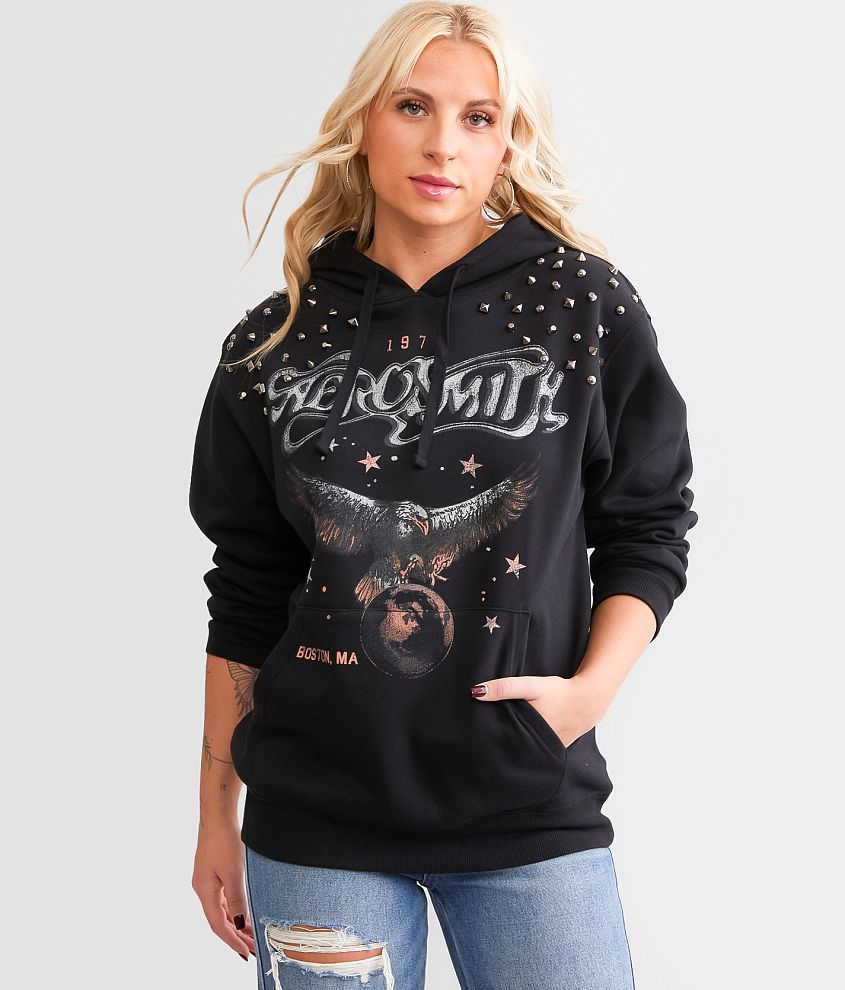 Goodie Two Sleeves Aerosmith Rivet Band Hooded Sweatshirt front view