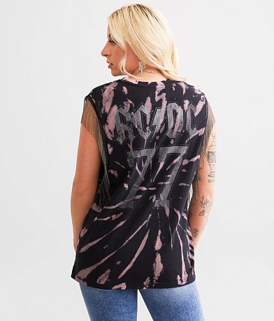Goodie Two Sleeves AC/DC Chain Fringe Band Tank Top back view